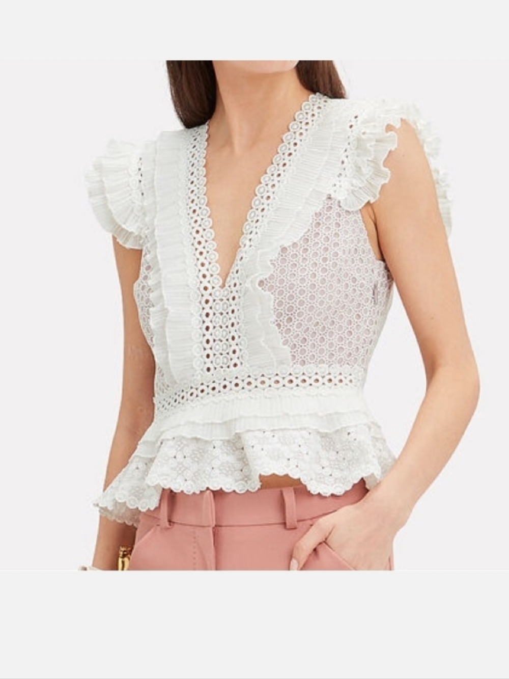 SAYLOR White Lace Ruffle Peplum Camisole